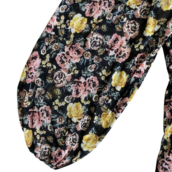 Maurices Plus Size Floral Mesh Midi Dress Tiered Black Multicolor Roses Sz 4X - Picture 9 of 16